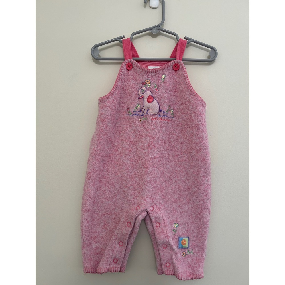 Vintage Carter's Baby Yoko Ono Lennon Elephant Fleece Overalls Pink 6-9 Months